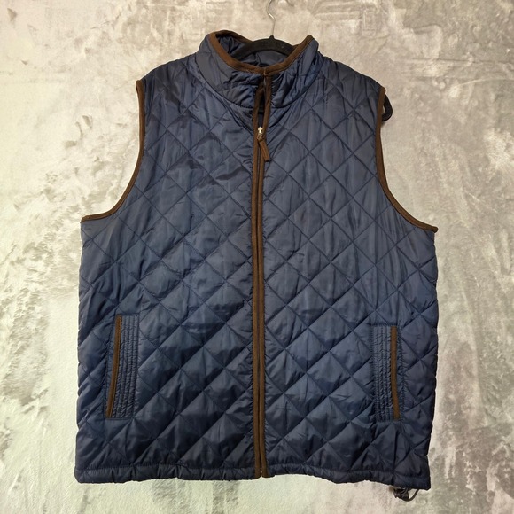 Tricots St Raphael Other - Tricots St Raphael Mens XL Quilted Vest Navy Blue Brown Trim Full Zip Diamond